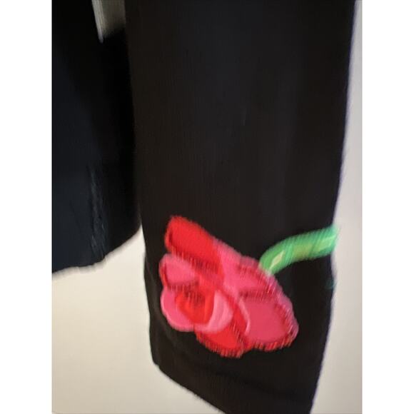 Embellished Red Roses Check Cardigan Sequin Size Small Black White Embroidery - Picture 7 of 16